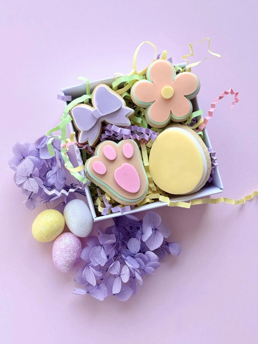 4er Set Oster Minis – Hasenfuß, Osterei, Blume & Schleife als Ausstecher & Stempel – Produktmotiv für Cookie Cutter und Stempel – Danis Drip