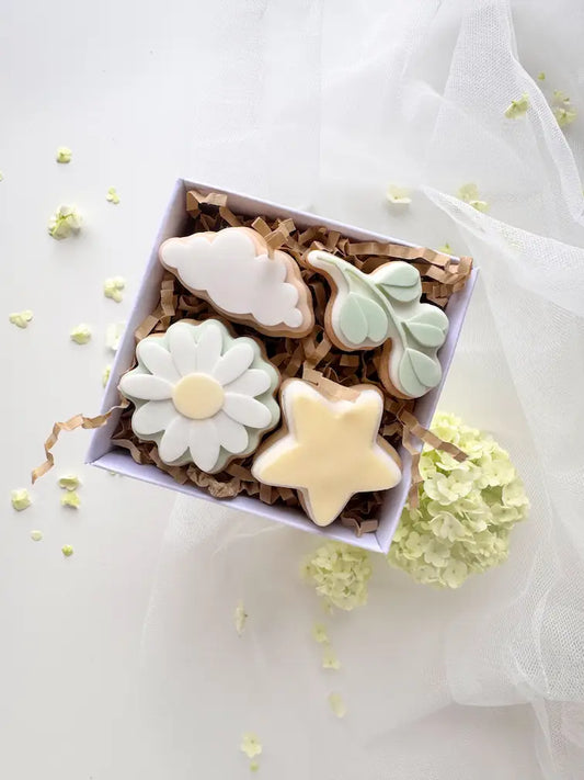4er Set Mini Naturmotive – Cookie Cutter & Stempel (Wolke, Stern, Gänseblümchen & Eukalyptus) – Produktmotiv für Cookie Cutter und Stempel – Danis Drip