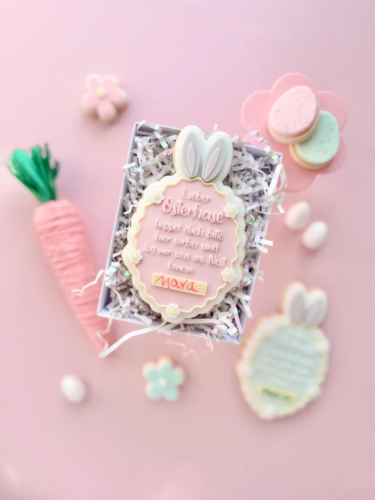 Osterhasen Wunschzettel – Cookie Cutter & Stempel (Osterkorb mit Rahmen) – Produktmotiv für Cookie Cutter und Stempel – Danis Drip