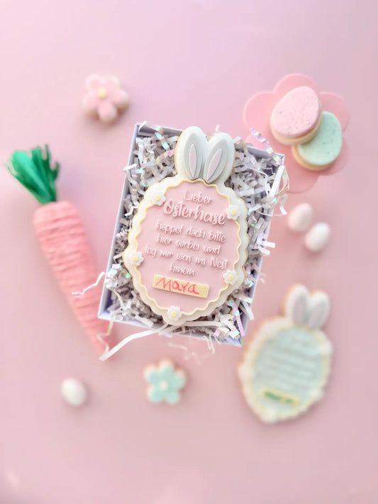 Osterhasen Wunschzettel – Cookie Cutter & Stempel (Osterkorb mit Rahmen) – Produktmotiv für Cookie Cutter und Stempel – Danis Drip