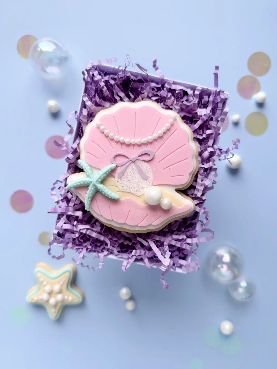 Muschel mit Perle & Schleife – Ausstecher & Stempel für Meerjungfrauen-Mottos – Produktmotiv für Cookie Cutter und Stempel – Danis Drip